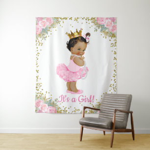 African American Princess Baby Shower Backdrop Tapestry