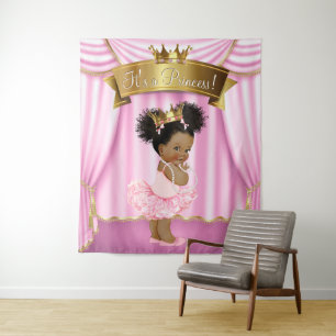 African American Princess Baby Shower Backdrops Tapestry