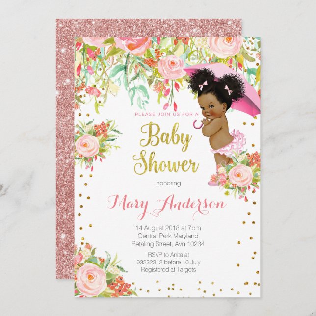 African American Princess Baby Shower Card (Front/Back)