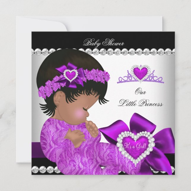African American Princess Baby Shower Girl Purple Invitation (Front)