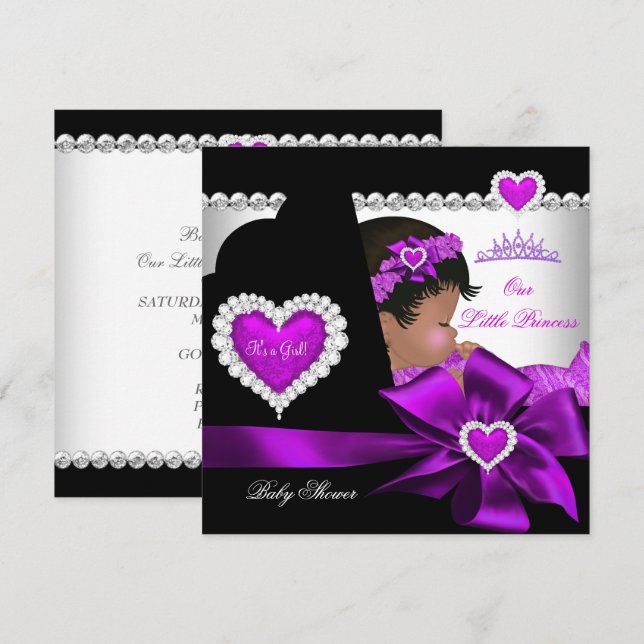 African American Princess Baby Shower Girl Purple Invitation (Front/Back)