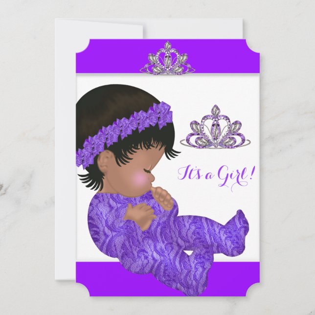 African American Princess Baby Shower Girl Purple Invitation (Front)