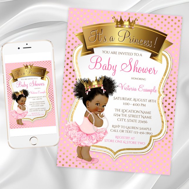 African American Princess Baby Shower Invitations (African American princess baby shower invitation. Digital download and printed available.)