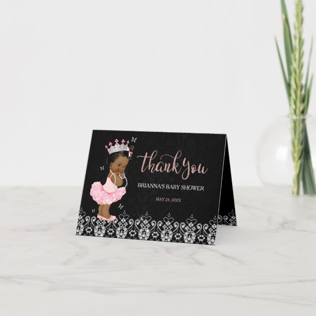 African American Princess Baby Shower Thank You Card (Front)