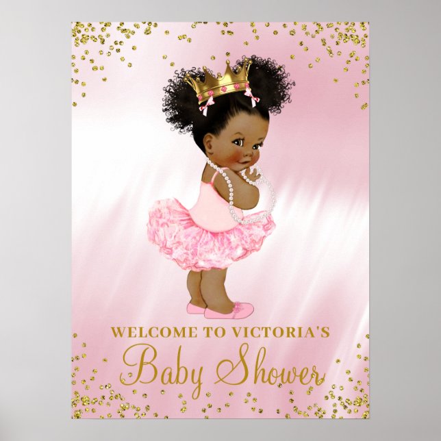 African American Princess Baby Shower Welcome Sign (Front)