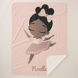 African American Princess Ballerina with Bow, Pink Sherpa Blanket
