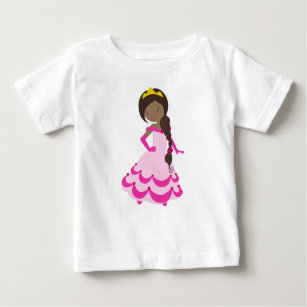 African American Princess, Crown, Gown, Pink Dress Baby T-Shirt