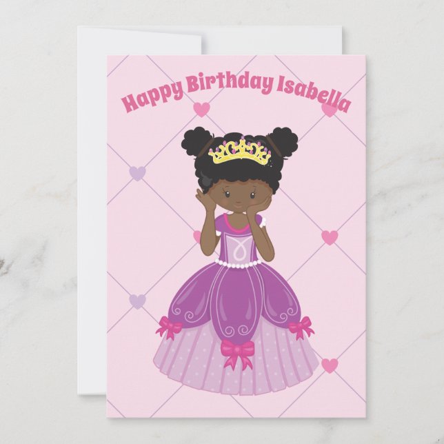 African American Princess Cute Custom Birthday Card (Front)