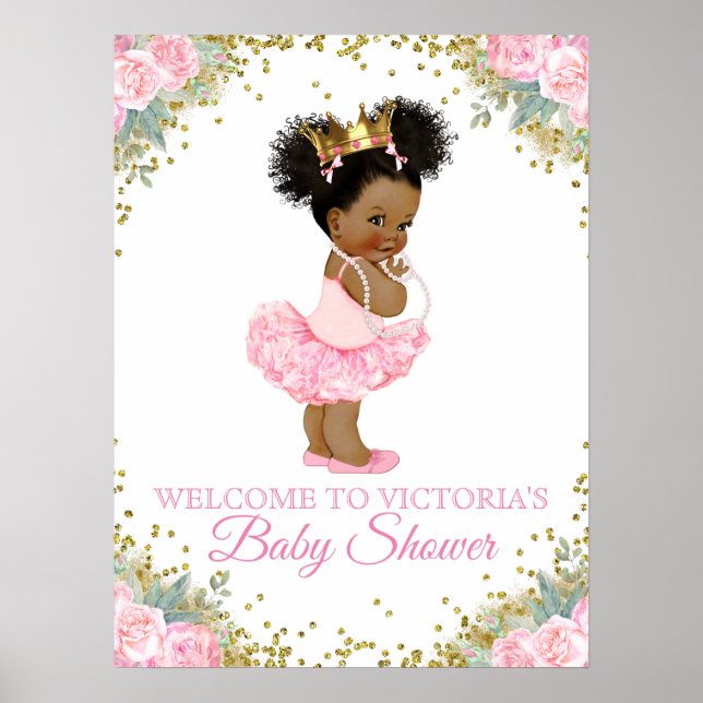African American Princess Girl Baby Shower Signs (Front)
