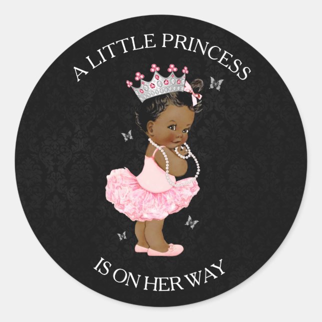 African American Princess Girl Baby Shower Sticker (Front)