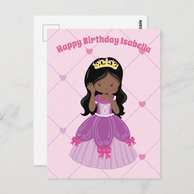 African American Princess Girl Custom Birthday Postcard (Front/Back)