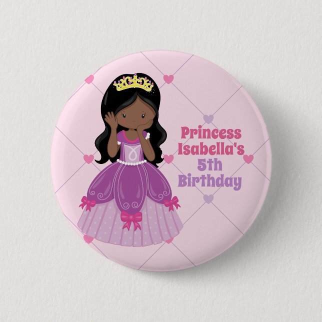 African American Princess Girl Pink Birthday Party 6 Cm Round Badge (Front)