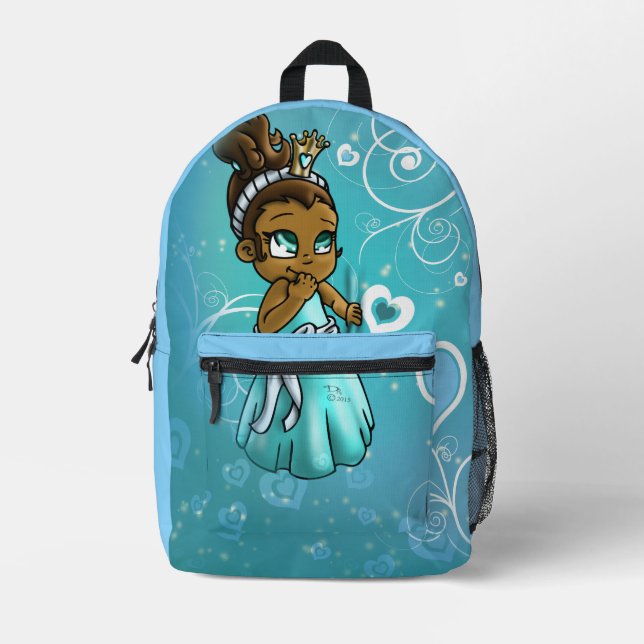 African American Princess Hearts Printed Backpack (Front)