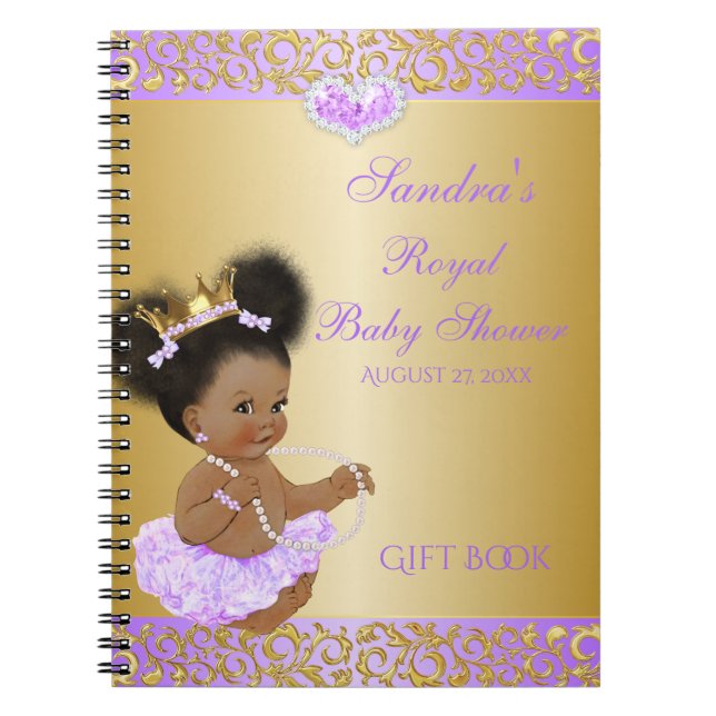 African American Princess Lilac Gold Gift Guest Notebook (Front)