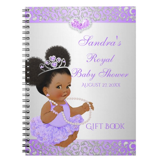African American Princess Lilac Silver Gift Guest Notebook (Front)