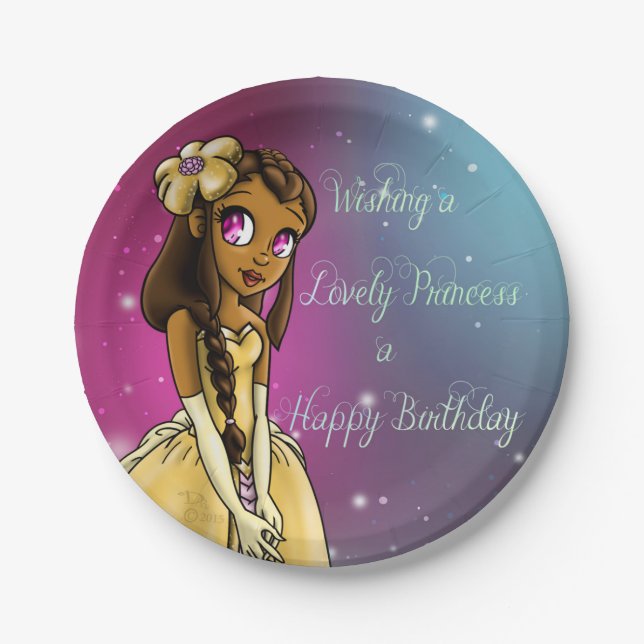 African American Princess Lovely Birthday Paper Plate (Front)