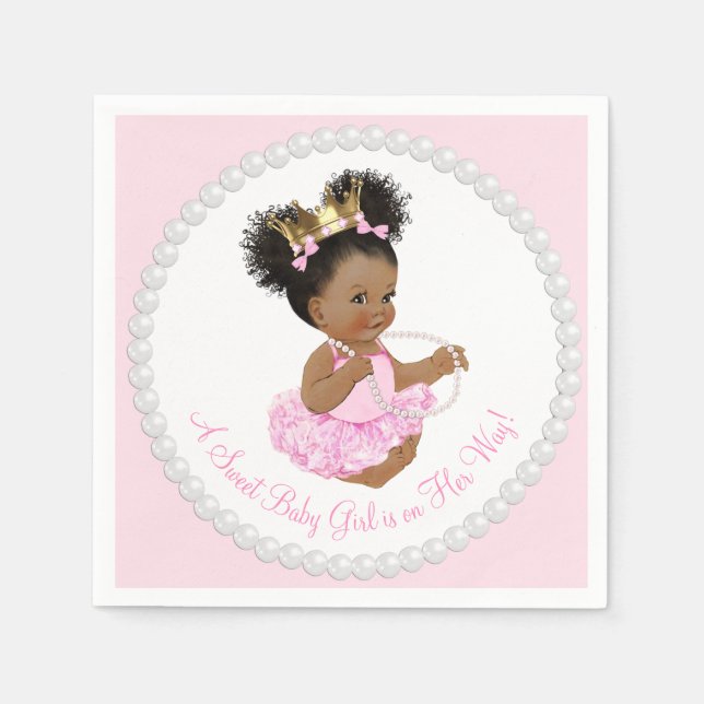 African American Princess Pearl Baby Shower Napkin (Front)