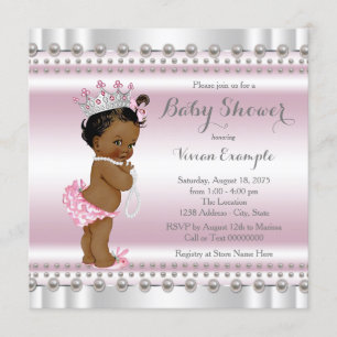 African American Princess Pearl Ethnic Baby Shower Invitation