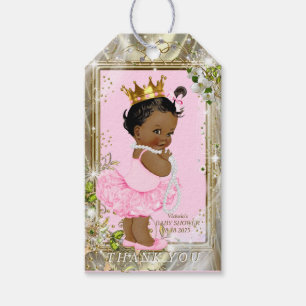 African American Princess Pink Tutu Baby Shower Gift Tags