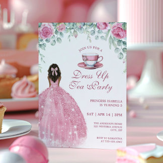 African American Princess Tea Party Faux Sparkle Invitation