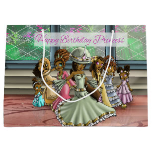 African American Princesses Birthday Large Gift Bag