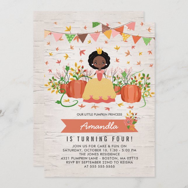 African American Pumpkin Princess Birthday Party Invitation (Front/Back)