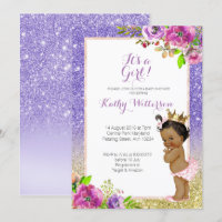 African American Purple Gold Baby Shower Invite