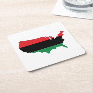 African American _ Red, Black & Green Colours Square Paper Coaster