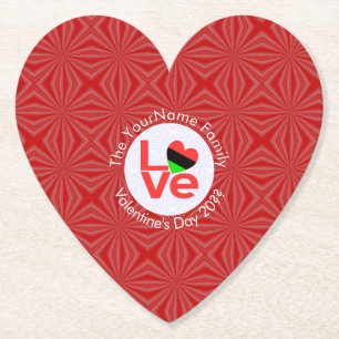 African American Red Letters LOVE Flag Personalise Paper Coaster
