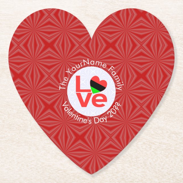 African American Red Letters LOVE Flag Personalise Paper Coaster (Front)