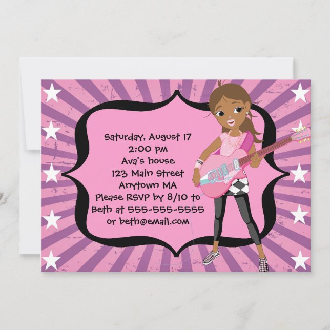 African American Rock Star  Birthday Invitation (Front)