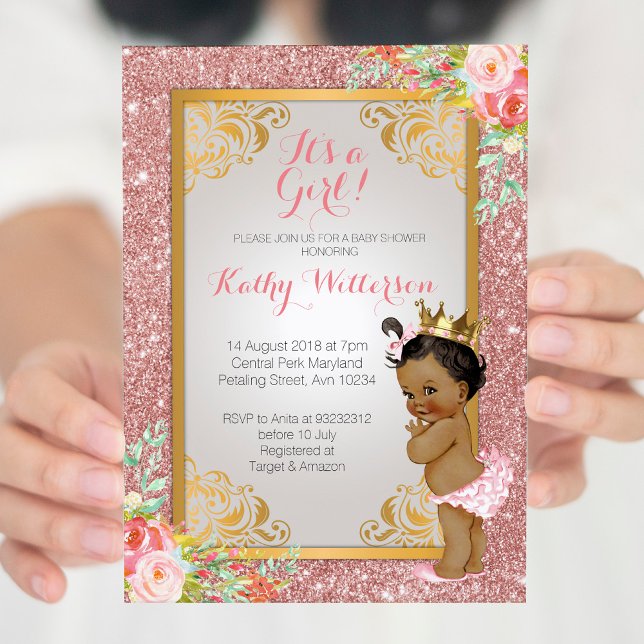African American Rose Gold Baby Shower Invite (Creator Uploaded)