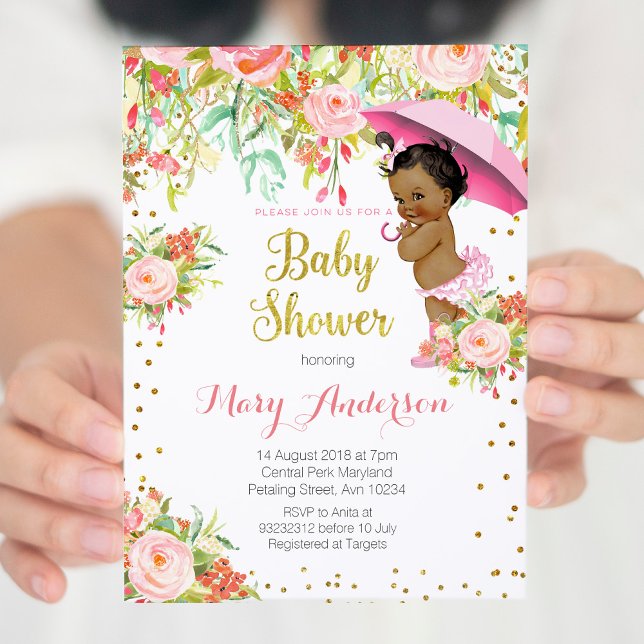 African American Rose Gold Baby Shower Invite Girl (Creator Uploaded)