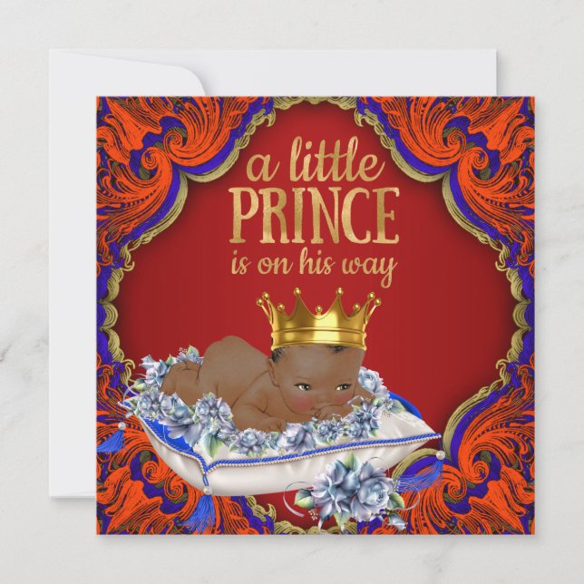 African American Royal Prince Baby Boy Shower Invitation (Front)