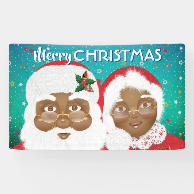 African American Santa and Mrs Claus Christmas Banner (Horizontal)