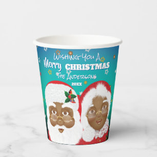 African American Santa and Mrs Claus Christmas Paper Cups