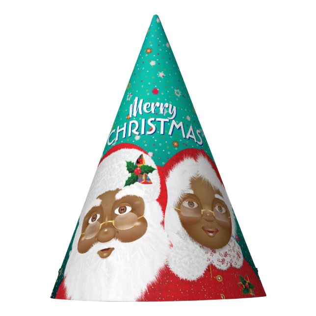 African American Santa and Mrs Claus Christmas Party Hat (Front)
