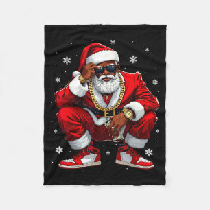African American Santa Christmas Black Xmas Women  Fleece Blanket