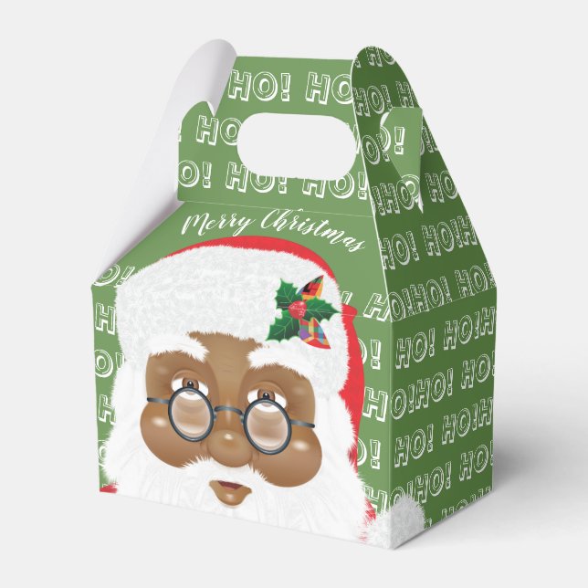 African American Santa Christmas Holiday Party Favour Box (Front Side)