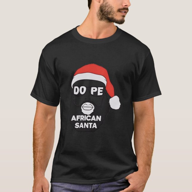 African American Santa Christmas Pajama Afro Black T-Shirt (Front)