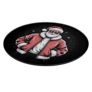 African American Santa Christmas Pajama Cool Black Cutting Board