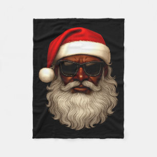 African American Santa Christmas Pajama Cool Black Fleece Blanket
