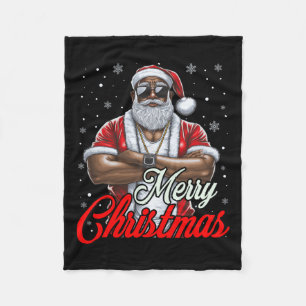 African American Santa Christmas Pajama Cool Black Fleece Blanket