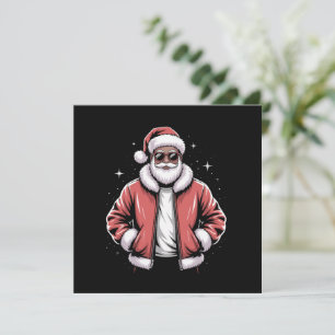 African American Santa Christmas Pajama Cool Black Invitation