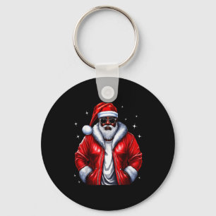 African American Santa Christmas Pajama Cool Black Key Ring