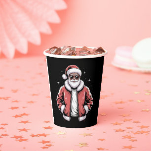 African American Santa Christmas Pajama Cool Black Paper Cups