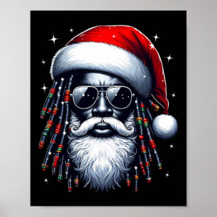 African American Santa Christmas Pajama Cool Black Poster