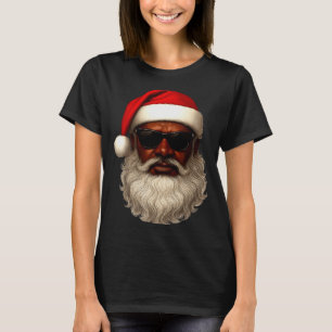 African American Santa Christmas Pajama Cool Black T-Shirt