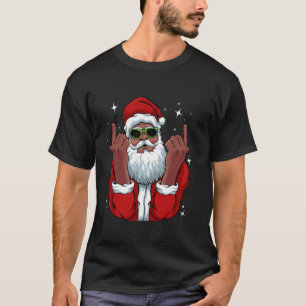 African American Santa Christmas Pajama Cool Black T-Shirt