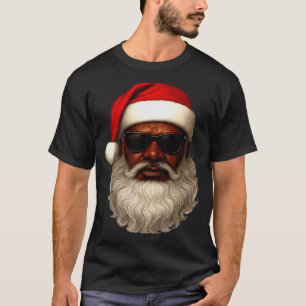African American Santa Christmas Pajama Cool Black T-Shirt